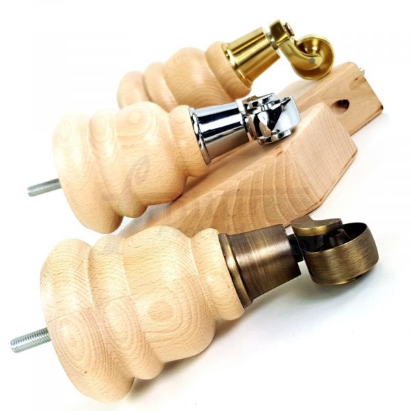 4x TURNED WOODEN CASTOR LEGS 165mm High CHAIR REPLACEMENT FURNITURE FEET M8(8mm) - Image 3