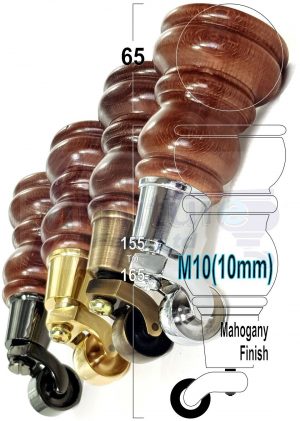 4x TURNED WOODEN CASTOR LEGS 165mm High REPLACEMENT FURNITURE FEET M10(10mm)