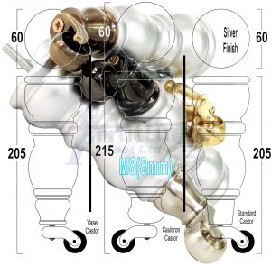 4x Turned Wooden Castor Legs 215mm High Chair Replacement Furniture Feet M8(8mm)