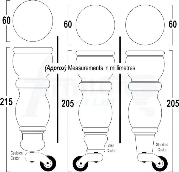 4x Turned Wooden Castor Legs 215mm High Chair Replacement Furniture Feet M8(8mm) - Image 2
