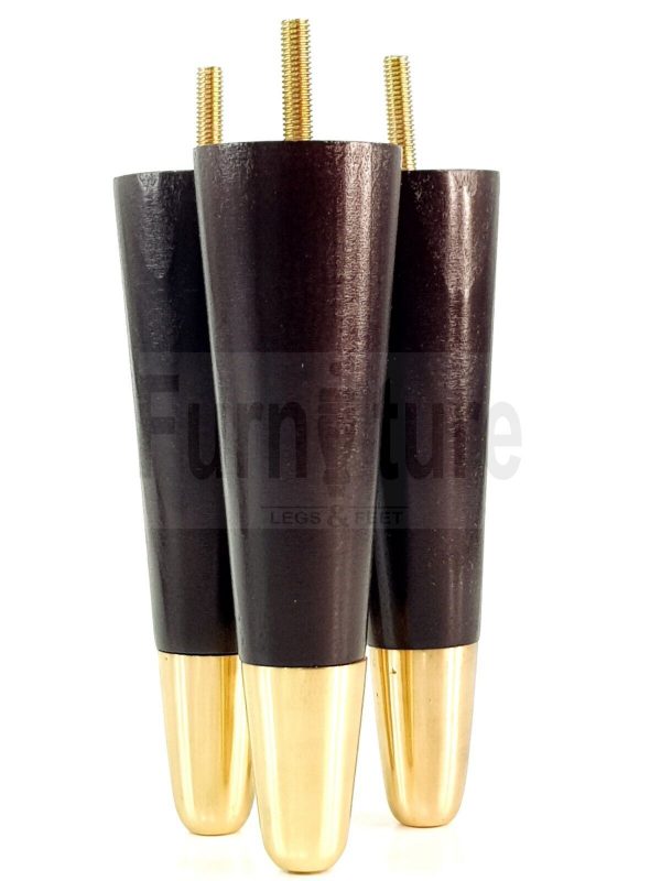 4x Turned M8 Wood Furniture Chair Sofa, Settee Legs Feet Brass Slipper Cup 170mm - Image 4