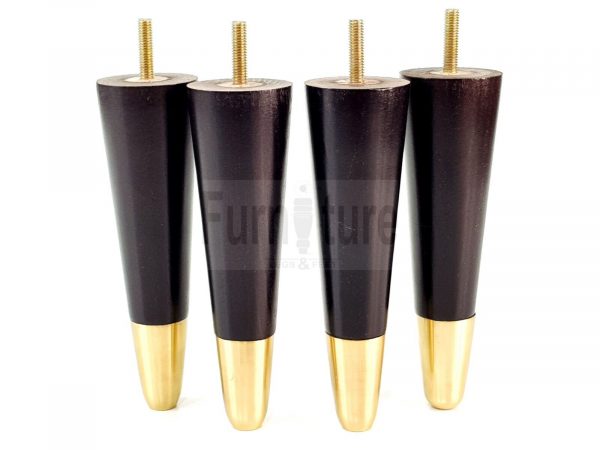 4x Turned M8 Wood Furniture Chair Sofa, Settee Legs Feet Brass Slipper Cup 170mm - Image 5