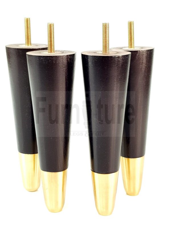 4x Turned M8 Wood Furniture Chair Sofa, Settee Legs Feet Brass Slipper Cup 170mm - Image 8