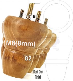 4x Turned Wood Dark Oak Repacement Furniture Legs M8 Sofa Chair Settee Feet 82mm