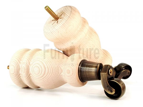 4x Turned Wood Furniture Castor Leg M8 Replacement Feet Chairs Stools Sofa 200mm - Image 9
