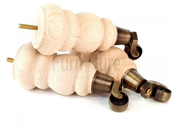 4x Turned Wood Furniture Castor Leg M8 Replacement Feet Chairs Stools Sofa 200mm - Image 3