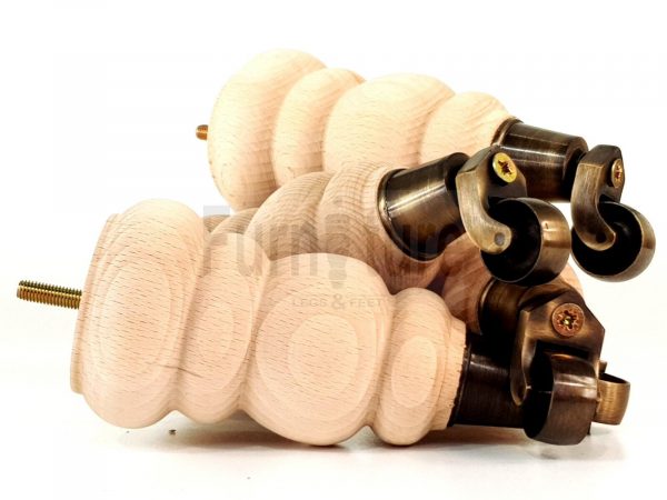 4x Turned Wood Furniture Castor Leg M8 Replacement Feet Chairs Stools Sofa 200mm - Image 8