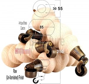4x Turned Wood Furniture Castor Leg M8 Replacement Feet Chairs Stools Sofa 250mm