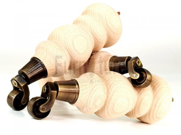 4x Turned Wood Furniture Castor Leg M8 Replacement Feet Chairs Stools Sofa 250mm - Image 4