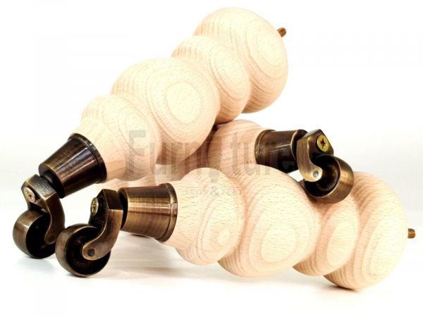 4x Turned Wood Furniture Castor Leg M8 Replacement Feet Chairs Stools Sofa 250mm - Image 5