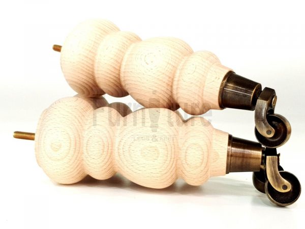 4x Turned Wood Furniture Castor Leg M8 Replacement Feet Chairs Stools Sofa 250mm - Image 7