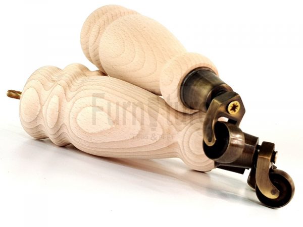 4x Turned Wood Furniture Castor Leg M8 Replacement Feet Chairs Stools Sofa 250mm - Image 7