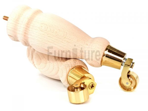4x Turned Wood Furniture Castor Leg M8 Replacement Feet Chairs Stools Sofa 250mm - Image 2