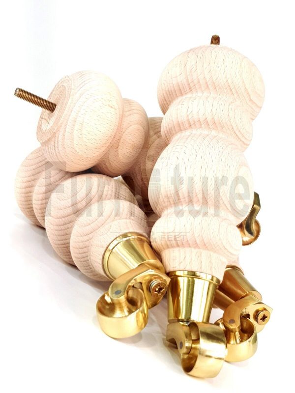 4x Turned Wood Furniture Castor Leg M8 Replacement Feet Chairs Stools Sofa 250mm - Image 3
