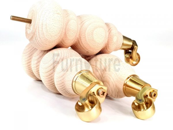 4x Turned Wood Furniture Castor Leg M8 Replacement Feet Chairs Stools Sofa 250mm - Image 4
