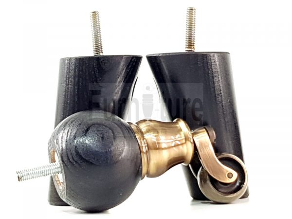 4x Turned Wood Furniture Chair Settee Legs M8 Sofa Feet 2x With Castors 118mm - Image 9