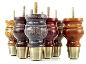 4x Turned Wood Furniture Feet Brass Slipper Cup M8 Chair Sofa Settee Legs 110mm