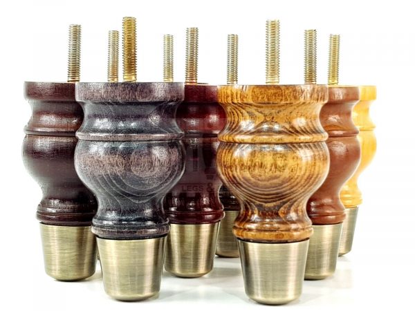 4x Turned Wood Furniture Feet Brass Slipper Cup M8 Chair Sofa Settee Legs 110mm - Image 3