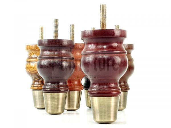 4x Turned Wood Furniture Feet Brass Slipper Cup M8 Chair Sofa Settee Legs 110mm - Image 4