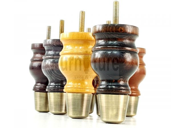 4x Turned Wood Furniture Feet Brass Slipper Cup M8 Chair Sofa Settee Legs 110mm - Image 5