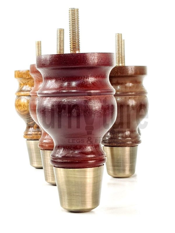 4x Turned Wood Furniture Feet Brass Slipper Cup M8 Chair Sofa Settee Legs 110mm - Image 6