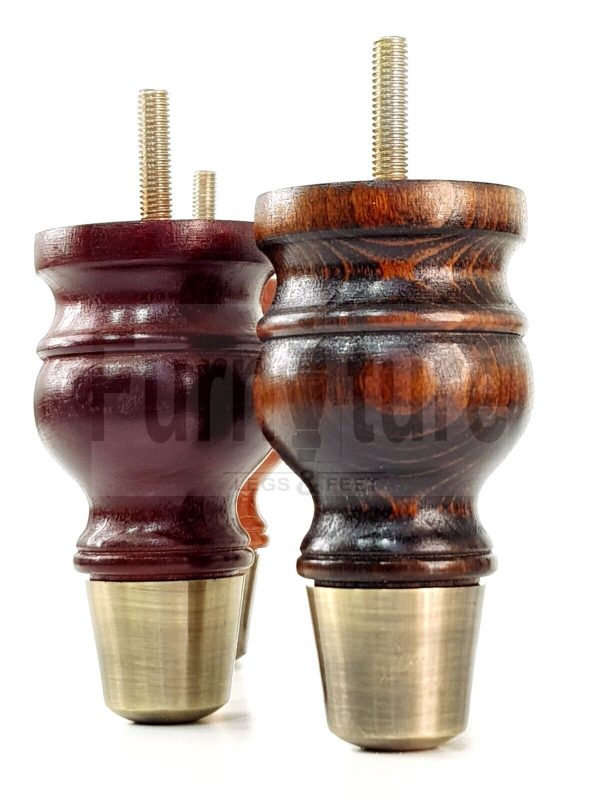 4x Turned Wood Furniture Feet Brass Slipper Cup M8 Chair Sofa Settee Legs 110mm - Image 7