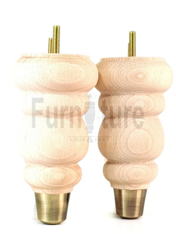 4x Turned Wood Furniture Feet Brass Slipper Cup M8 Chair Sofa Settee Legs 165mm - Image 3