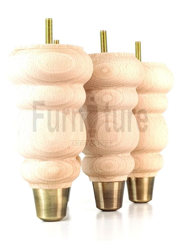4x Turned Wood Furniture Feet Brass Slipper Cup M8 Chair Sofa Settee Legs 165mm - Image 5