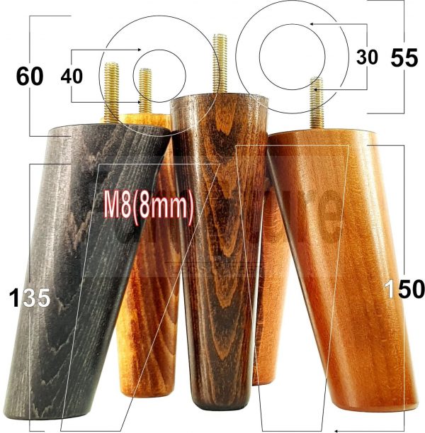 4x Turned Wood Furniture Settee Leg M8 Replacement Feet Chairs Stools Sofa 150mm