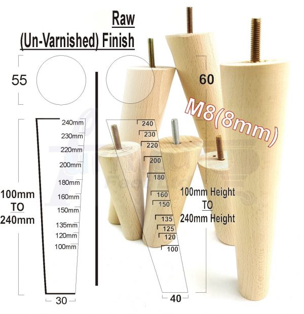 4x Turned Wood Furniture Settee Leg M8 Replacement Feet Chairs Stools Sofa 240mm - Image 10