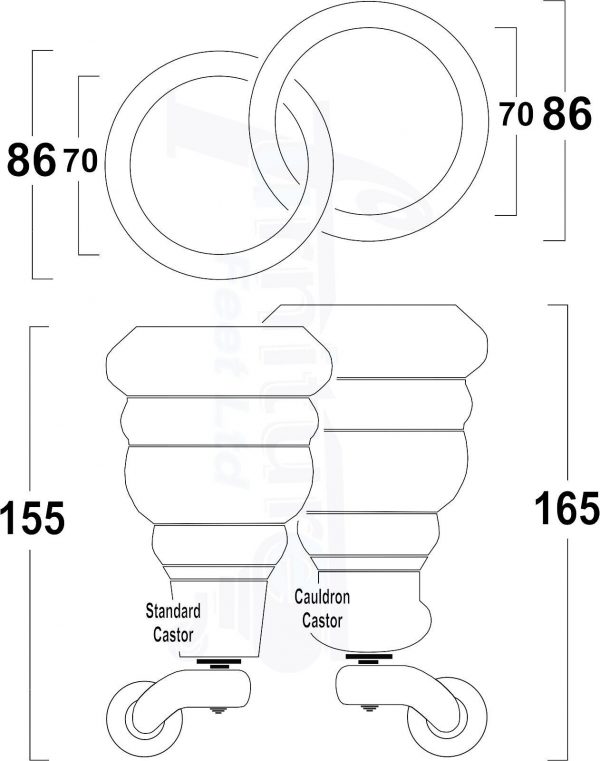 4x Turned Wood Furniture Sofa Legs M8 Replacement Feet With Castors 155mm High - Image 2