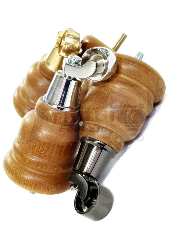 4x Turned Wood Furniture Sofa Legs M8 Replacement Feet With Castors 155mm High - Image 5