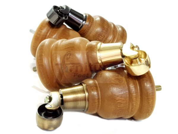 4x Turned Wood Furniture Sofa Legs M8 Replacement Feet With Castors 155mm High - Image 7