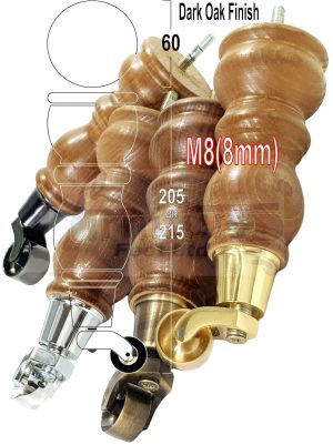 4x Turned Wood Furniture Sofa Legs M8 Replacement Feet With Castors 215mm High