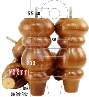 4x Turned Wood Repacement Furniture Leg Brown M8 Sofa Chair Settee Feet 200mm