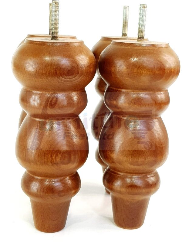 4x Turned Wood Repacement Furniture Leg Brown M8 Sofa Chair Settee Feet 200mm - Image 7