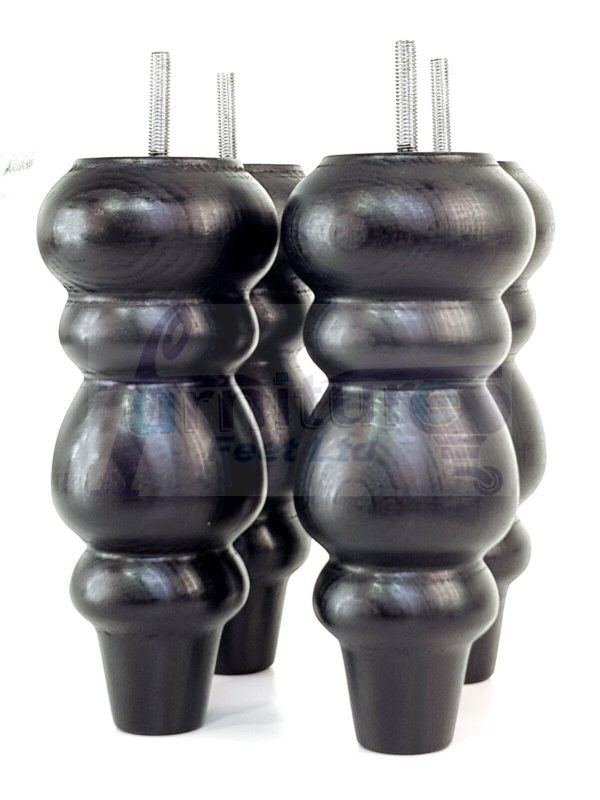 4x Turned Wood Repacement Furniture Legs Black M8 Sofa Chair Settee Feet 200mm - Image 10
