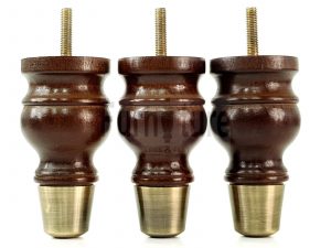 4x Turned Wooden Furniture Leg Brass Slipper Cup Sofa, Chair Feet 110mm High M8