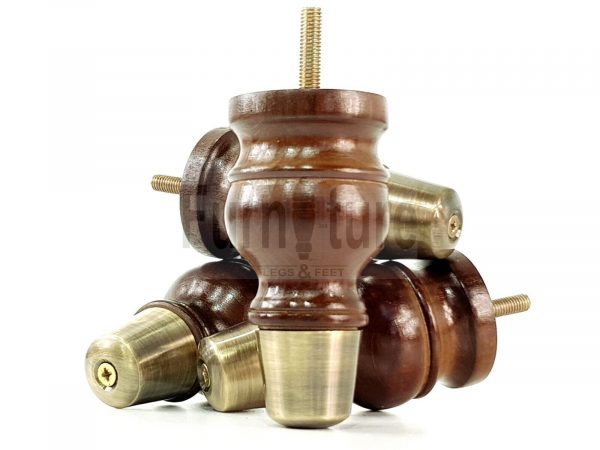 4x Turned Wooden Furniture Leg Brass Slipper Cup Sofa, Chair Feet 110mm High M8 - Image 10