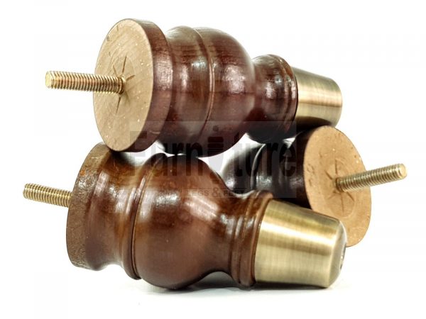 4x Turned Wooden Furniture Leg Brass Slipper Cup Sofa, Chair Feet 110mm High M8 - Image 11