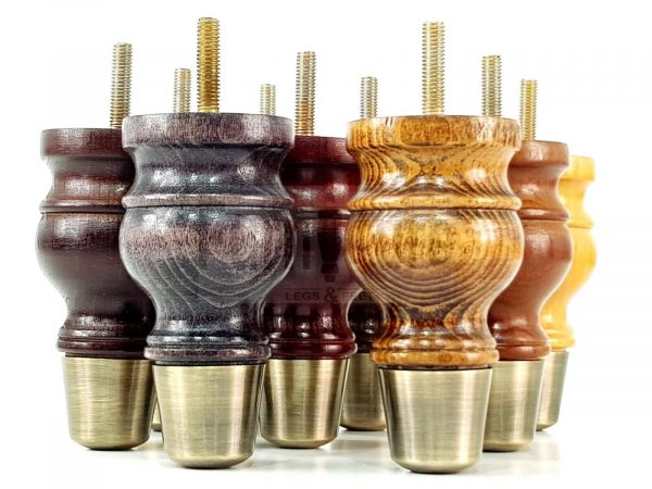 4x Turned Wooden Furniture Leg Brass Slipper Cup Sofa, Chair Feet 110mm High M8 - Image 13