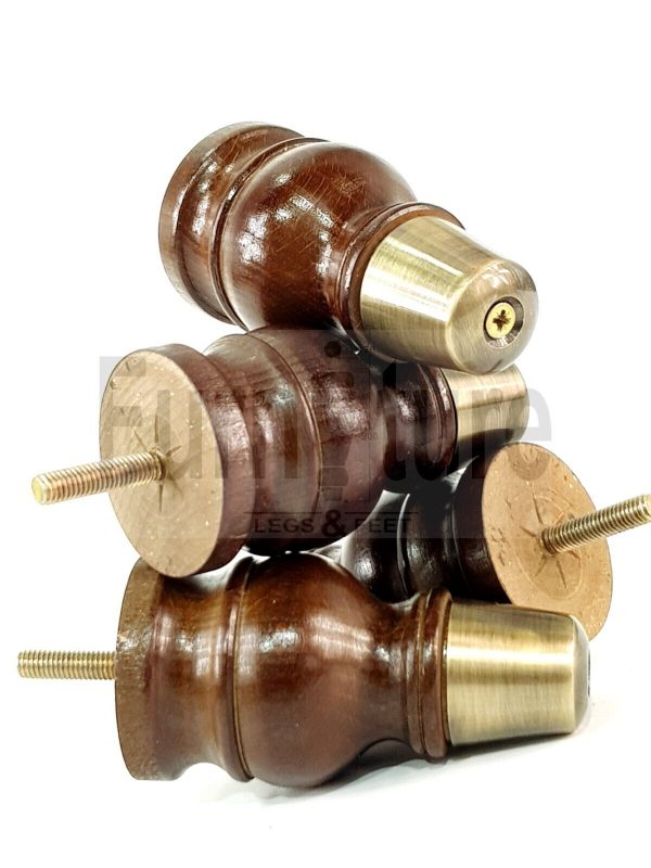 4x Turned Wooden Furniture Leg Brass Slipper Cup Sofa, Chair Feet 110mm High M8 - Image 3