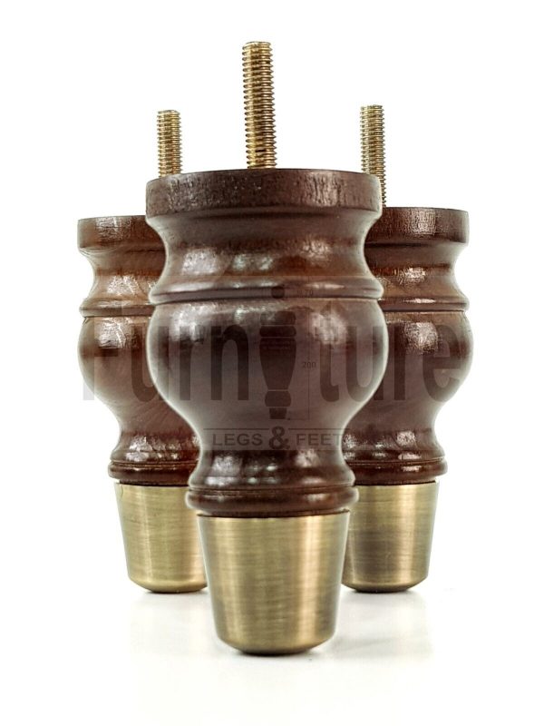 4x Turned Wooden Furniture Leg Brass Slipper Cup Sofa, Chair Feet 110mm High M8 - Image 5