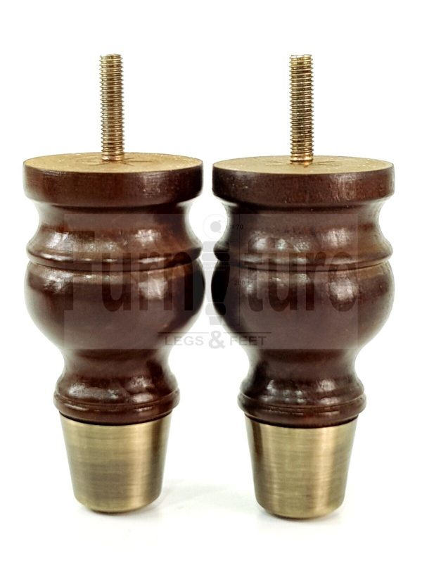 4x Turned Wooden Furniture Leg Brass Slipper Cup Sofa, Chair Feet 110mm High M8 - Image 6