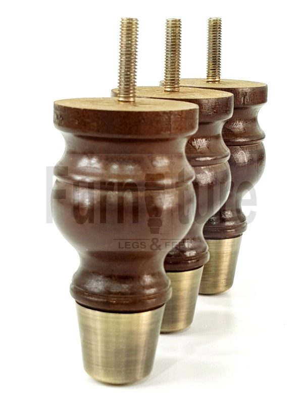4x Turned Wooden Furniture Leg Brass Slipper Cup Sofa, Chair Feet 110mm High M8 - Image 7