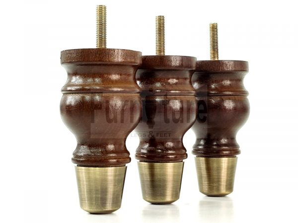 4x Turned Wooden Furniture Leg Brass Slipper Cup Sofa, Chair Feet 110mm High M8 - Image 8