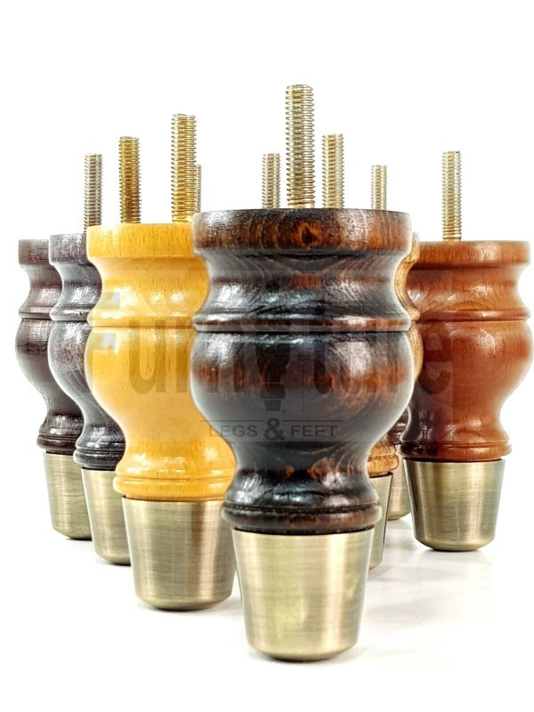 4x Turned Wooden Furniture Leg Brass Slipper Cup Sofa, Chair Feet 110mm High M8 - Image 11