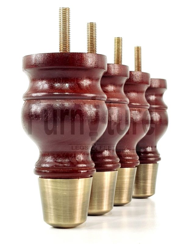 4x Turned Wooden Furniture Leg Brass Slipper Cup Sofa, Chair Feet 110mm High M8 - Image 6