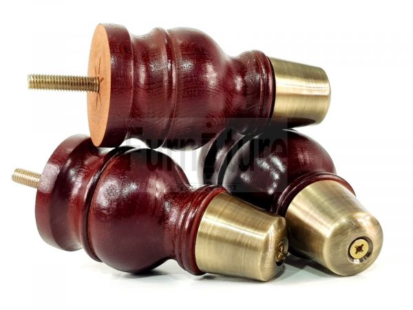 4x Turned Wooden Furniture Leg Brass Slipper Cup Sofa, Chair Feet 110mm High M8 - Image 7