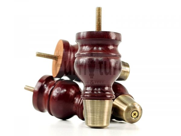 4x Turned Wooden Furniture Leg Brass Slipper Cup Sofa, Chair Feet 110mm High M8 - Image 8